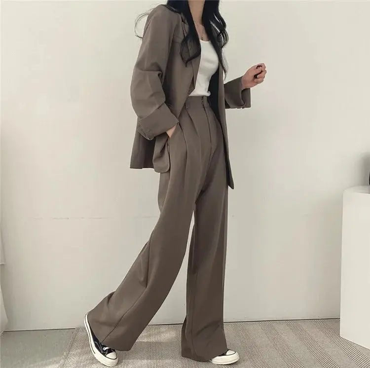 Tailored Blazer and High - Waisted Trouser Set - Sophisticated and Comfortable - Women's Outfit Set
