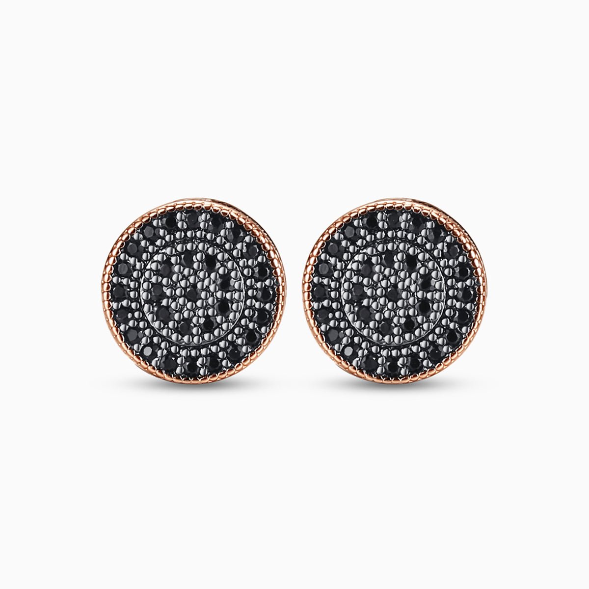 Textured Black Crystal Stud Earrings with Vintage Circle Design - Earrings