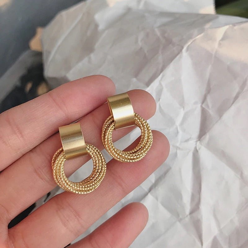 Textured Gold Loop Drop Earrings - Earrings