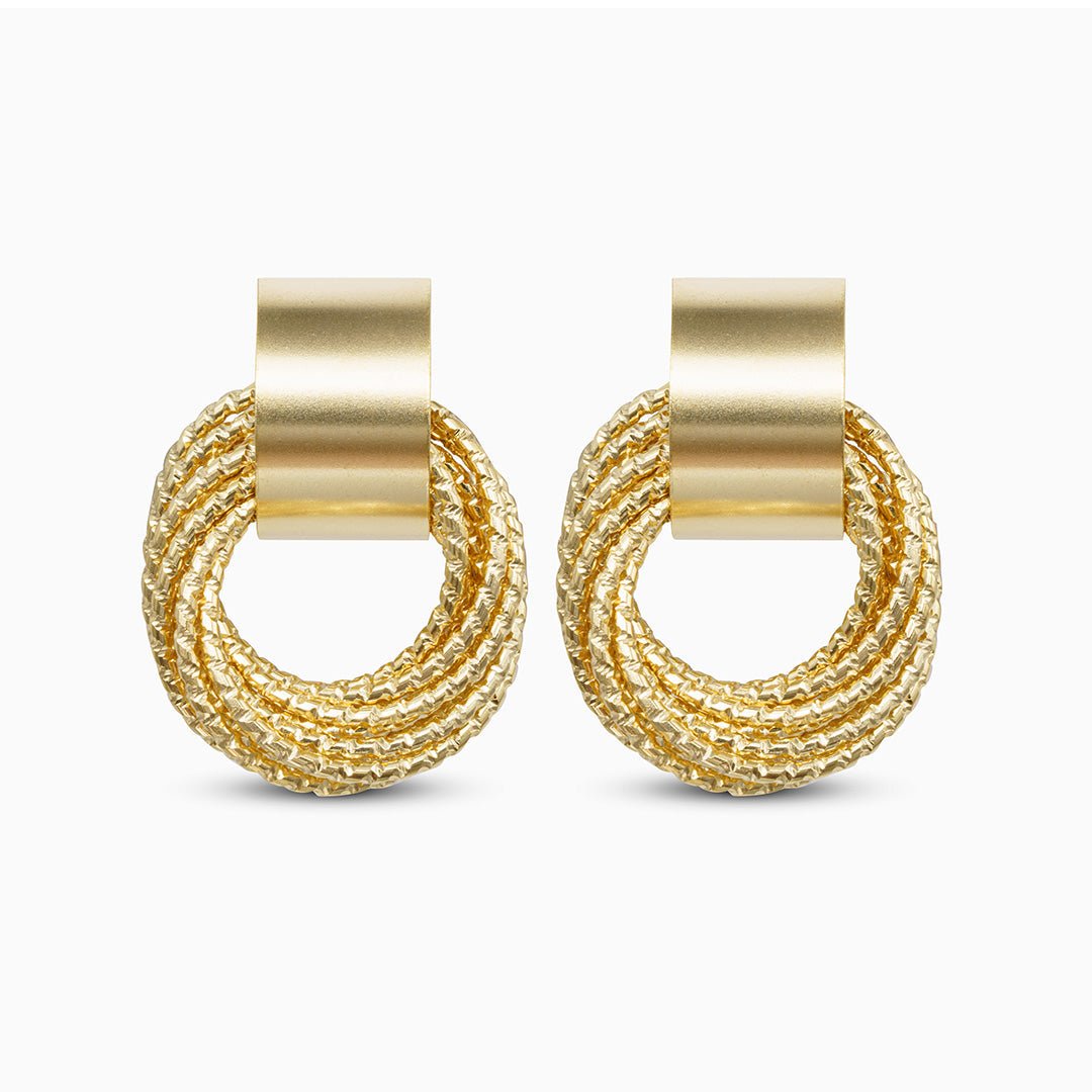 Textured Gold Loop Drop Earrings - Earrings