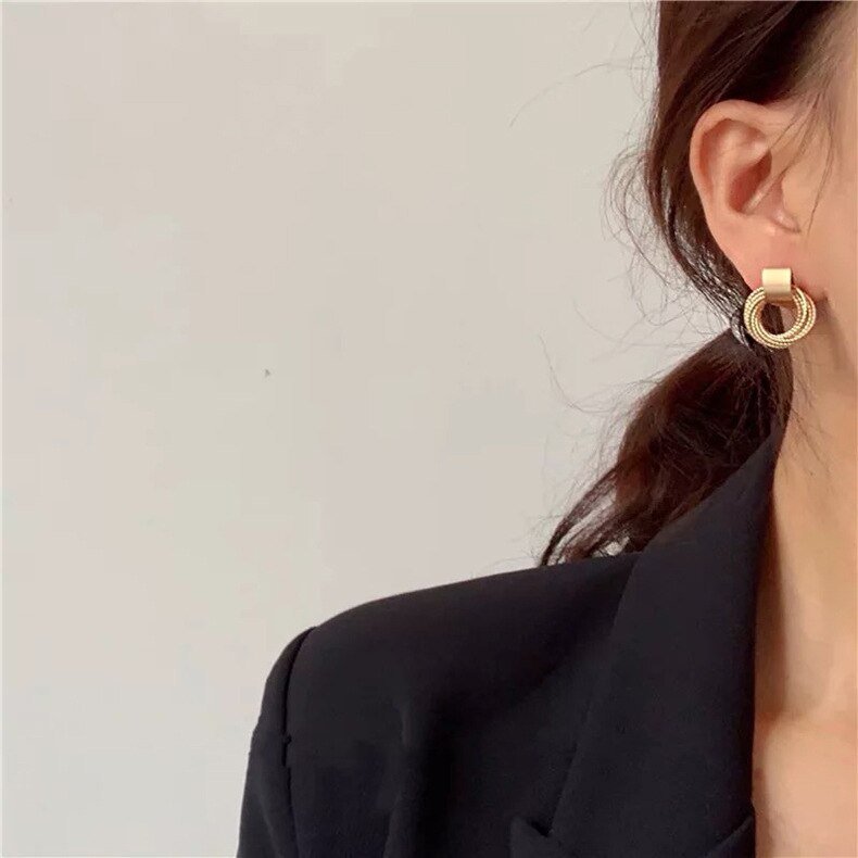 Textured Gold Loop Drop Earrings - Earrings