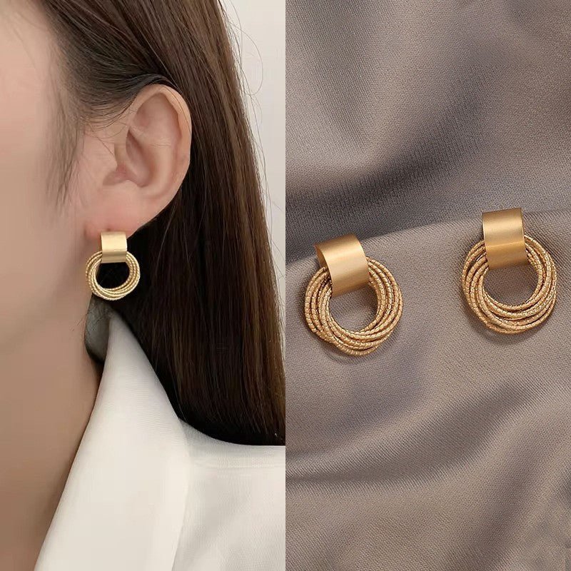 Textured Gold Loop Drop Earrings - Earrings