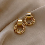 Textured Gold Loop Drop Earrings - Earrings