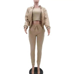 Three - Piece Cropped Zip - Up Hoodie, Bralette & Joggers Set - Casual Comfort - Women's Outfit Set