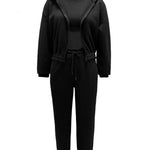 Three - Piece Cropped Zip - Up Hoodie, Bralette & Joggers Set - Casual Comfort - Women's Outfit Set