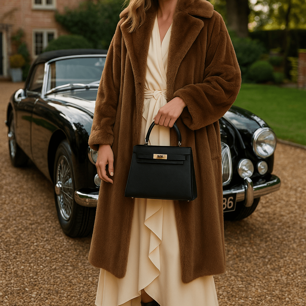 Timeless Structured Leather Bag with Elegant Handle - Women's Handbags