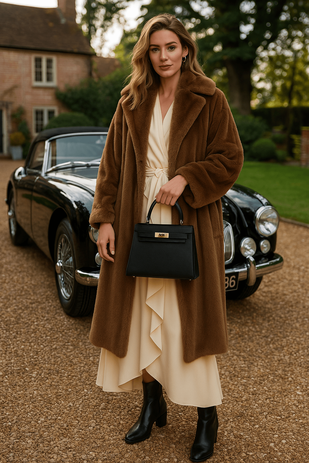 Timeless Structured Leather Bag with Elegant Handle - Women's Handbags