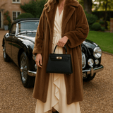 Timeless Structured Leather Bag with Elegant Handle - Women's Handbags