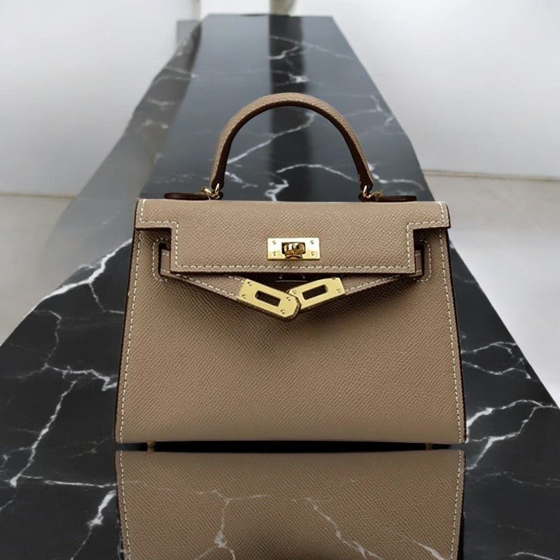 Timeless Structured Leather Bag with Elegant Handle - Women's Handbags