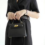 Timeless Structured Leather Bag with Elegant Handle - Women's Handbags