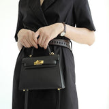 Timeless Structured Leather Bag with Elegant Handle - Women's Handbags