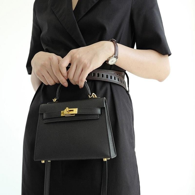 Timeless Structured Leather Bag with Elegant Handle - Women's Handbags