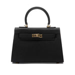 Timeless Structured Leather Bag with Elegant Handle - Women's Handbags