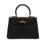 Timeless Structured Leather Bag with Elegant Handle - Women's Handbags
