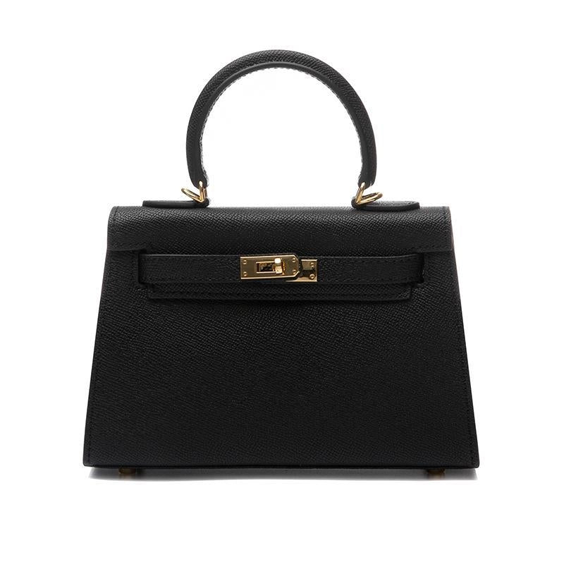 Timeless Structured Leather Bag with Elegant Handle - Women's Handbags