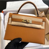 Timeless Structured Leather Bag with Elegant Handle - Women's Handbags