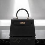 Timeless Structured Leather Bag with Elegant Handle - Women's Handbags