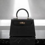 Timeless Structured Leather Bag with Elegant Handle - Women's Handbags