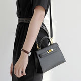 Timeless Structured Leather Bag with Elegant Handle - Women's Handbags