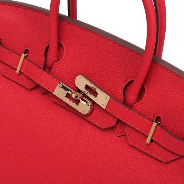 Timeless Structured Leather Satchel – Classic Elegance with Lock Detail - Women's Handbags