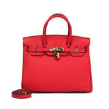 Timeless Structured Leather Satchel – Classic Elegance with Lock Detail - Women's Handbags