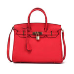 Timeless Structured Leather Satchel – Classic Elegance with Lock Detail - Women's Handbags