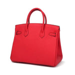 Timeless Structured Leather Satchel – Classic Elegance with Lock Detail - Women's Handbags