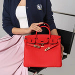 Timeless Structured Leather Satchel – Classic Elegance with Lock Detail - Women's Handbags