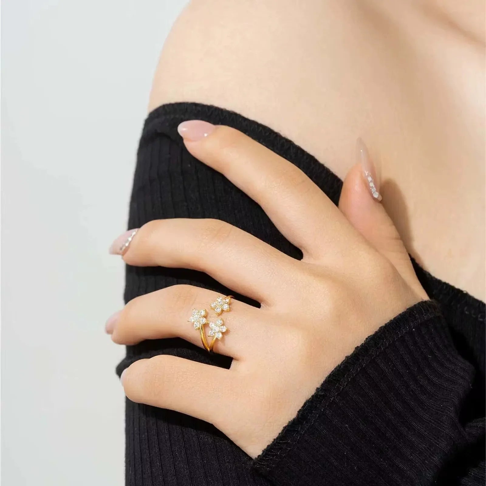 Triple Bloom Adjustable Zircon Ring - Ring