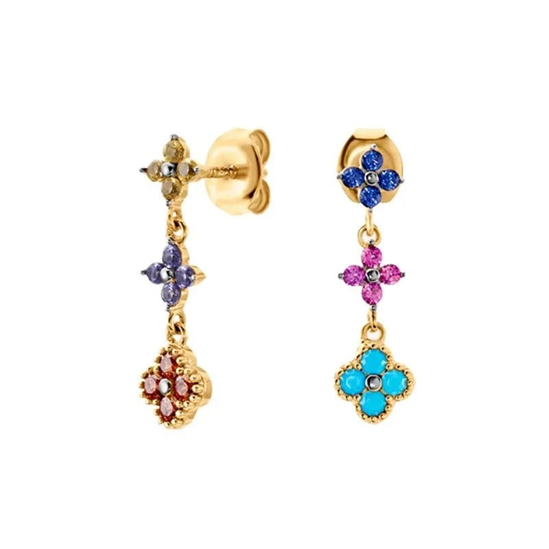 Vibrant Floral Charm Drop Earrings - Earrings