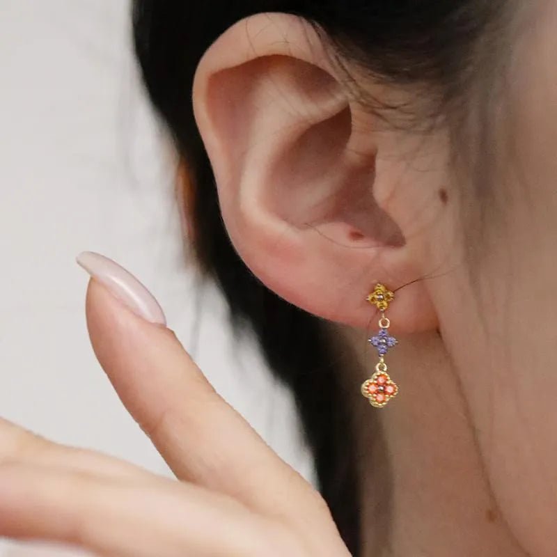 Vibrant Floral Charm Drop Earrings - Earrings