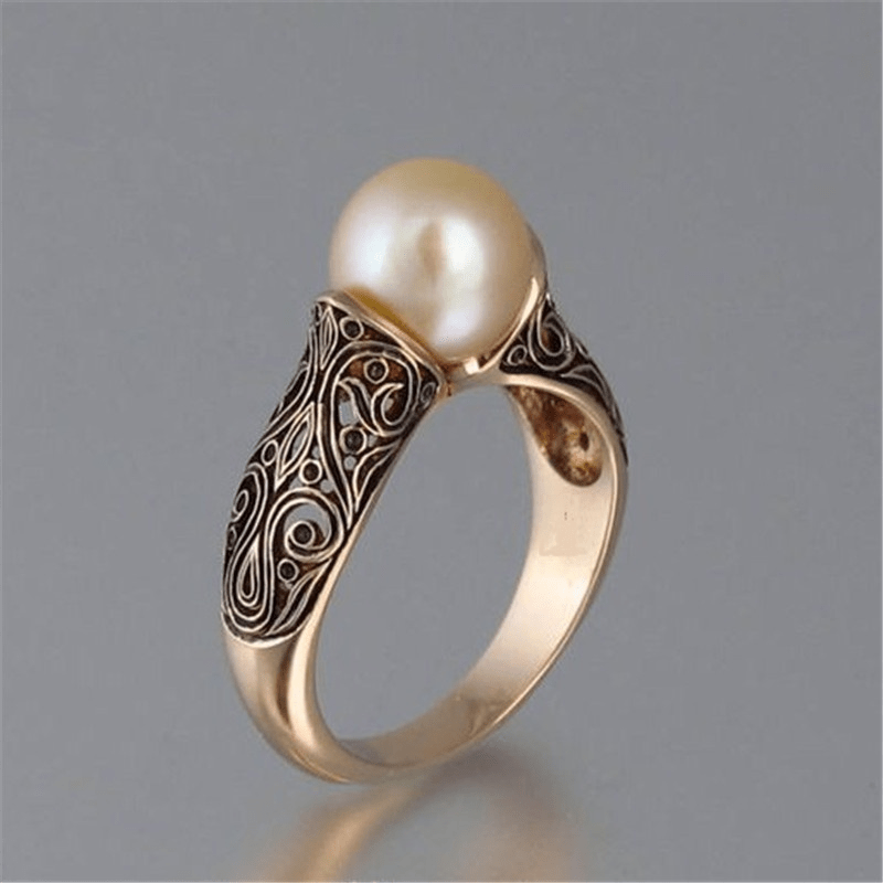 Vintage Baroque Pearl Ring with Ornate Filigree Band - Ring