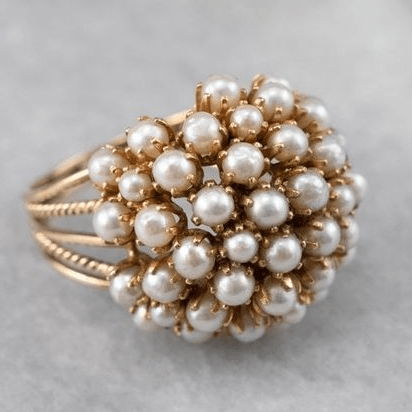 Vintage - Inspired Cluster Pearl Ring with Gold Setting - Ring