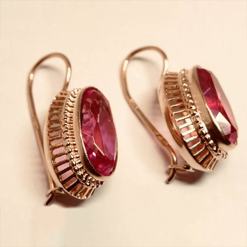 Vintage Oval Gemstone Drop Earrings – Elegant Classic Design - Earrings