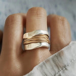 Wave Band Ring with Wrapped Gold Wire Accents - Ring