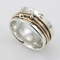 Wide Hammered Silver Ring with Gold and Silver Wire Accents - Ring