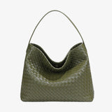 Woven Leather Hobo Bag with Slouchy Silhouette - Women's Shoulder Bag