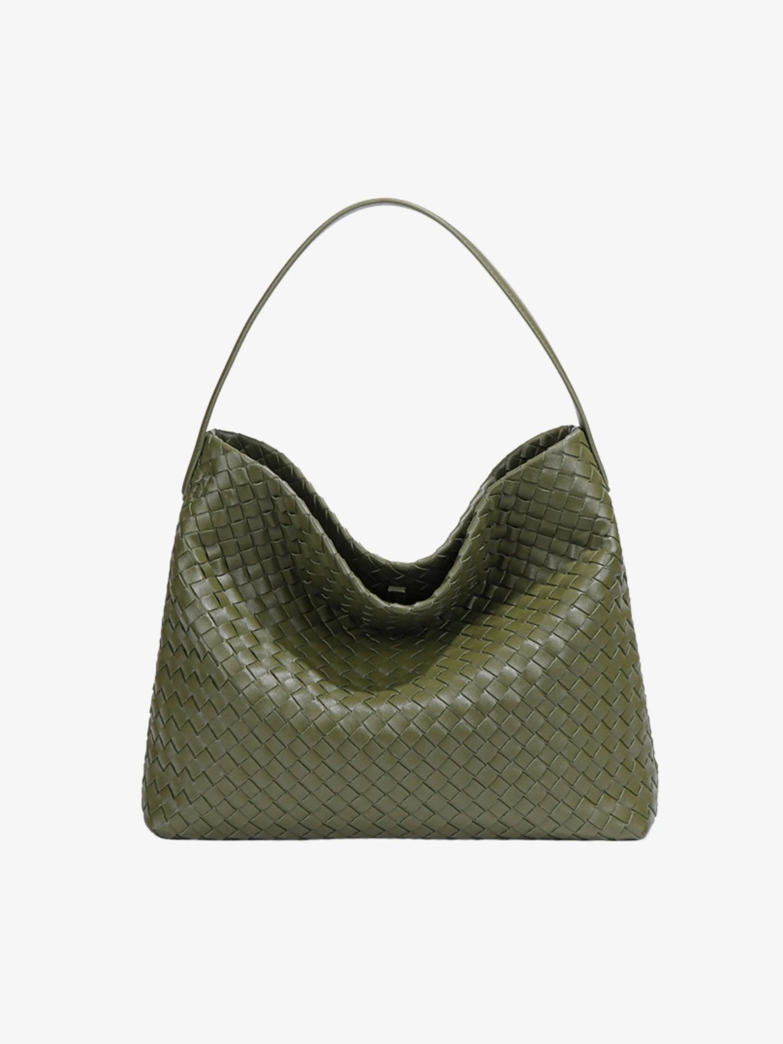 Woven Leather Hobo Bag with Slouchy Silhouette - Women's Shoulder Bag