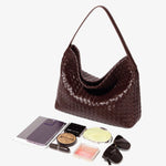 Woven Leather Hobo Bag with Slouchy Silhouette - Women's Shoulder Bag