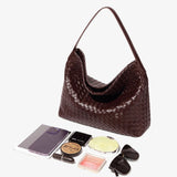Woven Leather Hobo Bag with Slouchy Silhouette - Women's Shoulder Bag