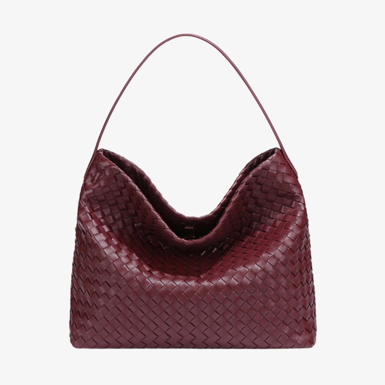 Woven Leather Hobo Bag with Slouchy Silhouette - Women's Shoulder Bag