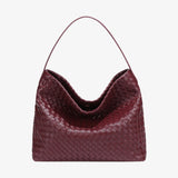 Woven Leather Hobo Bag with Slouchy Silhouette - Women's Shoulder Bag