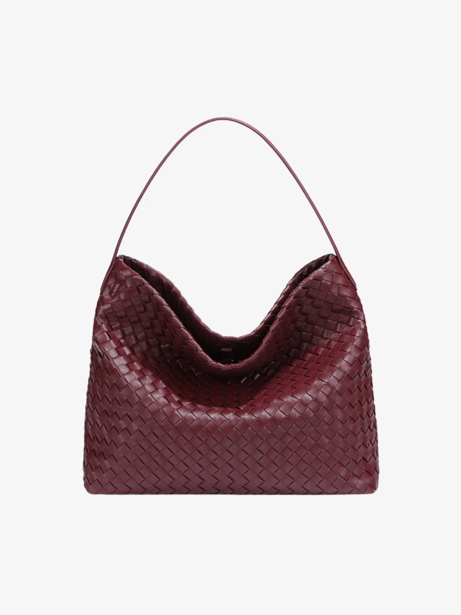 Woven Leather Hobo Bag with Slouchy Silhouette - Women's Shoulder Bag
