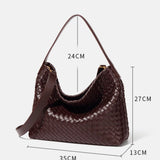 Woven Leather Hobo Bag with Slouchy Silhouette - Women's Shoulder Bag