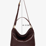 Woven Leather Hobo Bag with Slouchy Silhouette - Women's Shoulder Bag