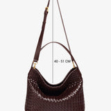 Woven Leather Hobo Bag with Slouchy Silhouette - Women's Shoulder Bag