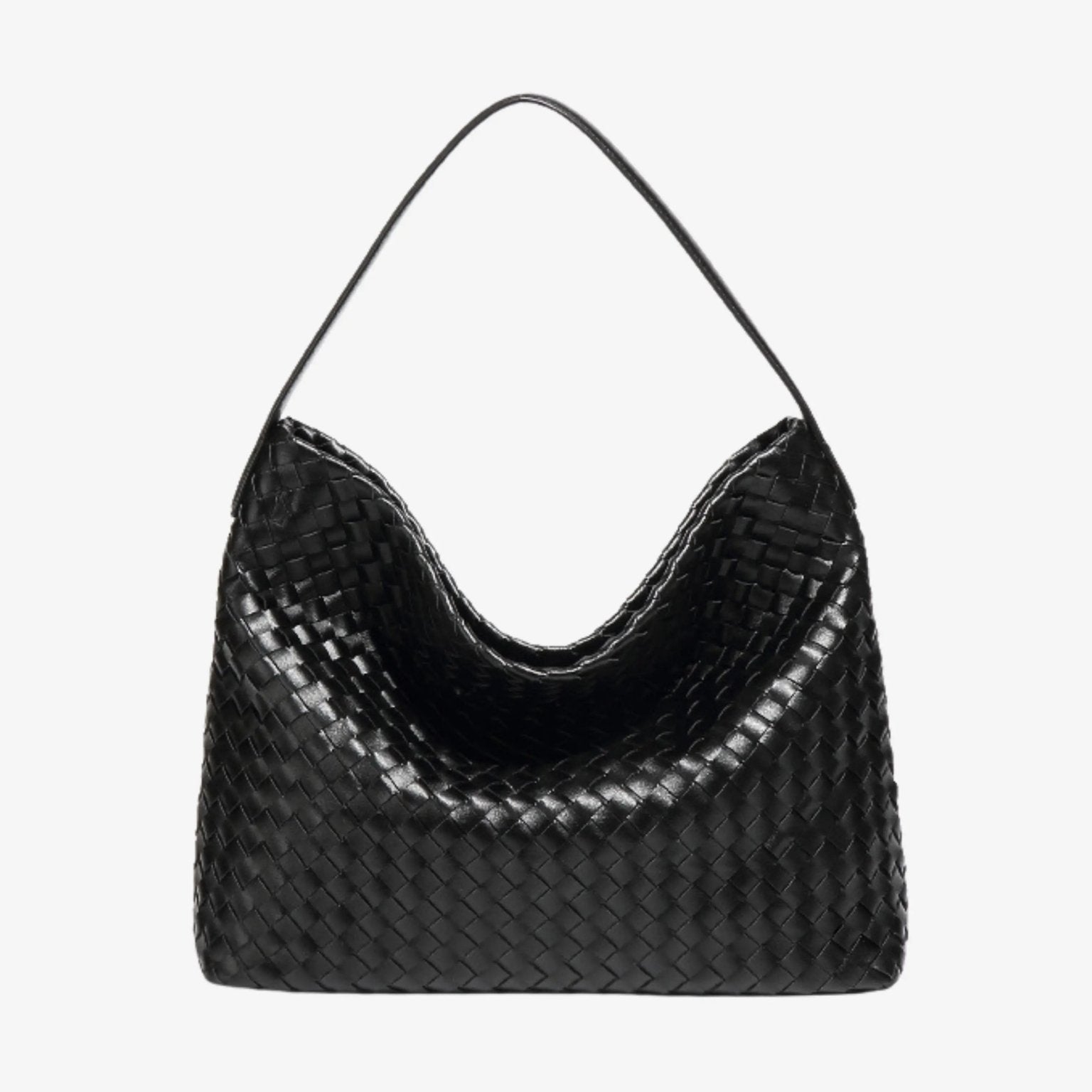Woven Leather Hobo Bag with Slouchy Silhouette - Women's Shoulder Bag
