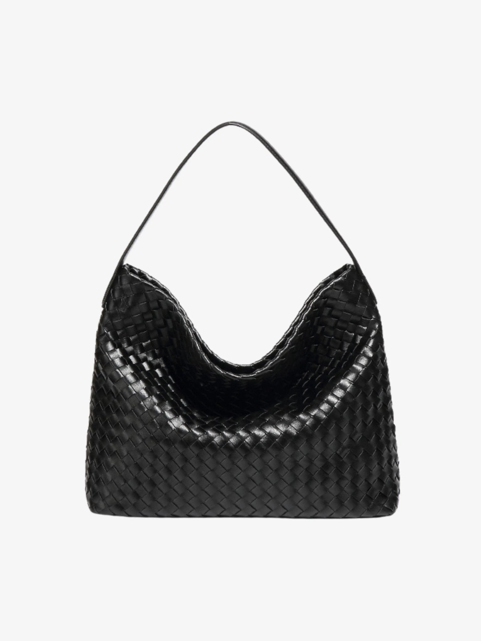 Woven Leather Hobo Bag with Slouchy Silhouette - Women's Shoulder Bag