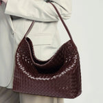 Woven Leather Hobo Bag with Slouchy Silhouette - Women's Shoulder Bag