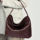 Woven Leather Hobo Bag with Slouchy Silhouette - Women's Shoulder Bag